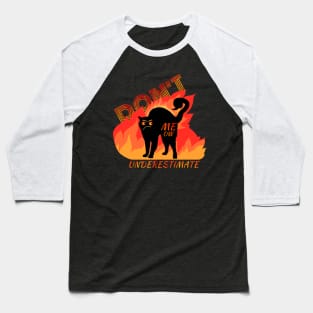 Angry Black Cat with Flames Design Baseball T-Shirt